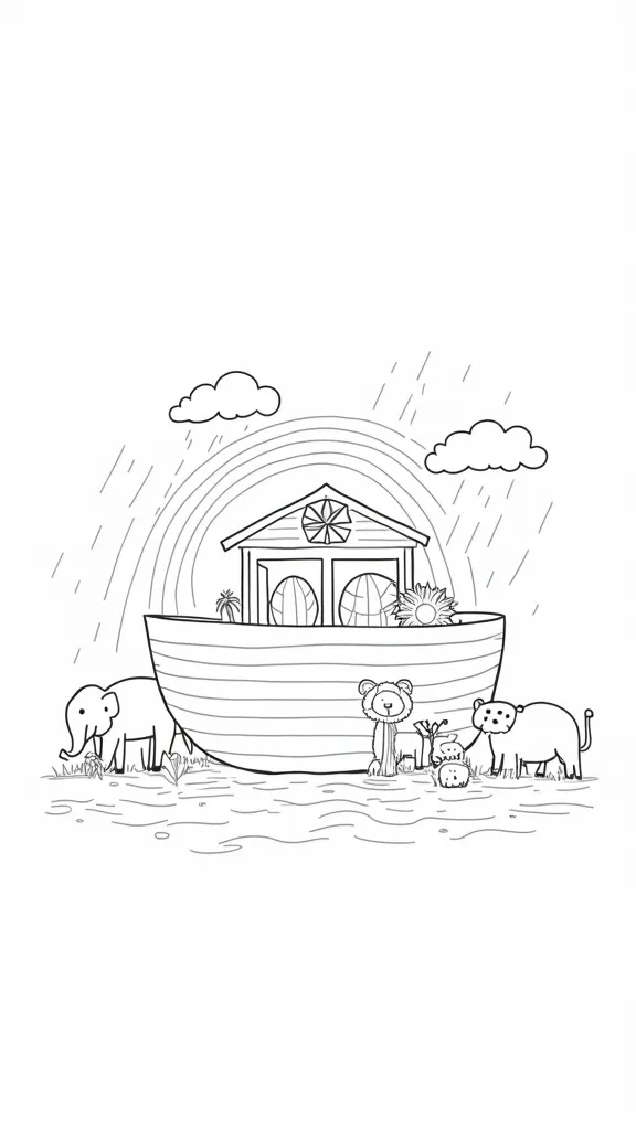 Página para colorear imprimible de Noah’s Ark